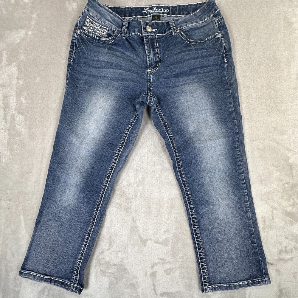 Love Indigo Cropped Jeans‎ Womens Size 8 Blue Denim Stretch Embroidered Pants